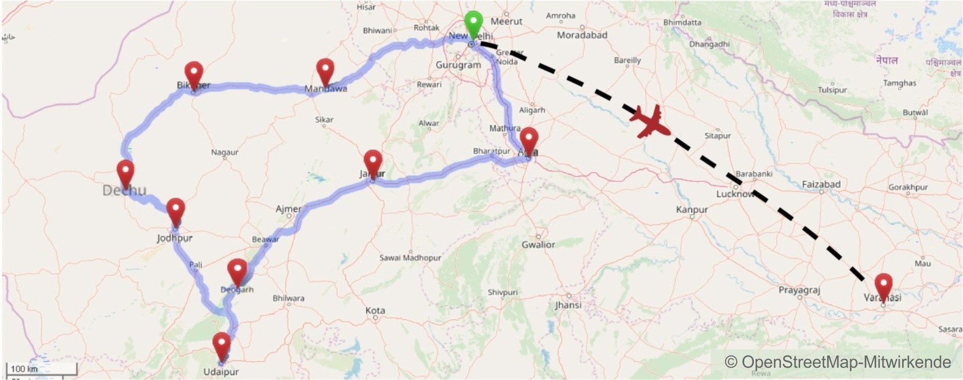 TC Reiseroute Nordindien